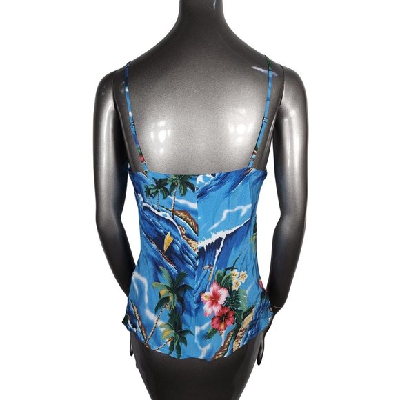 Le Superbe NWT Blue Silk Tropical Blouse Top 4 - Picture 4 of 7